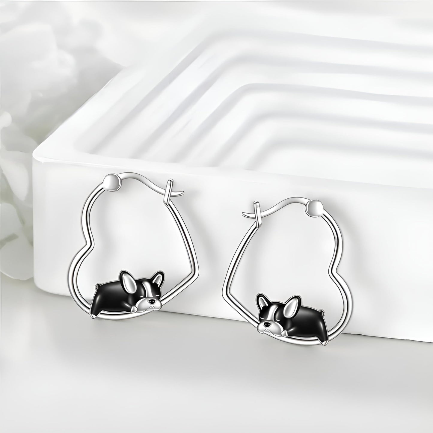 Stainless Steel Schnauzer and Boston Terrier Hoop Earrings, 0.945 inch Round Design, Dog Face Jewelry