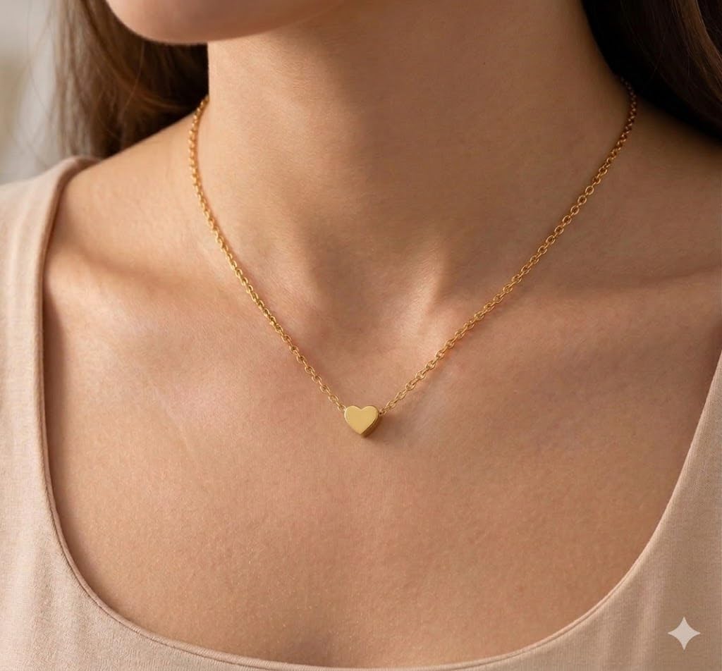 Peach Heart Pendant Necklace For Women - Enchanting Alloy Charm, Adjustable Clavicle Chain for Feminine Grace, Perfect Everyday Jewelry Accessory, Heartfelt Glamour: Petite Gold Heart Necklace - Christmas or Birthday Gift