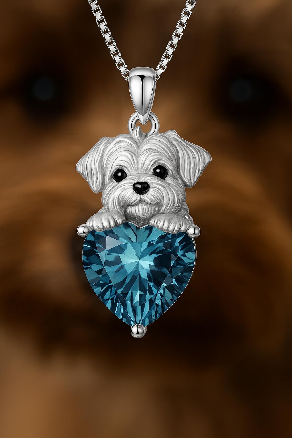 SUPAC Stainless Steel Dog Necklace with Blue Heart Crystal, Shih Tzu Jewelry - Gift for Women
