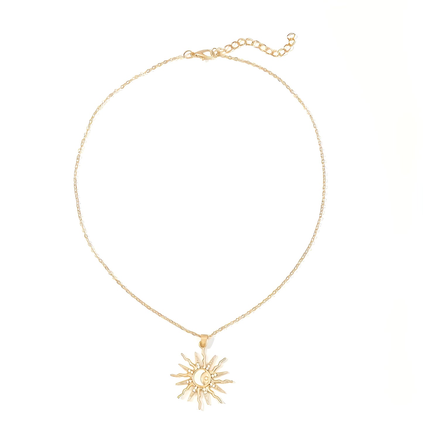 Sun and Moon Celestial Pendant Necklace, 18 Inch Gold Chain, 1.18 Inch Charm