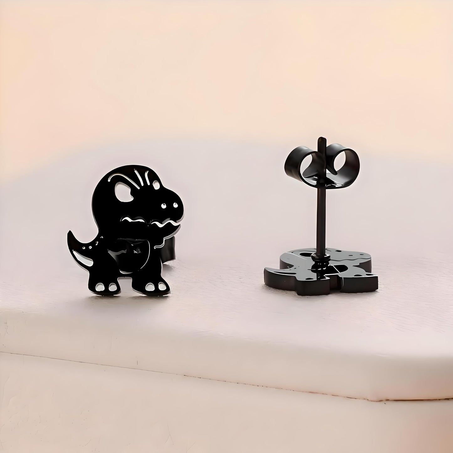 Cute Dinosaur T-Rex Stud Earrings, 3 Colors Set, Gold Silver Black