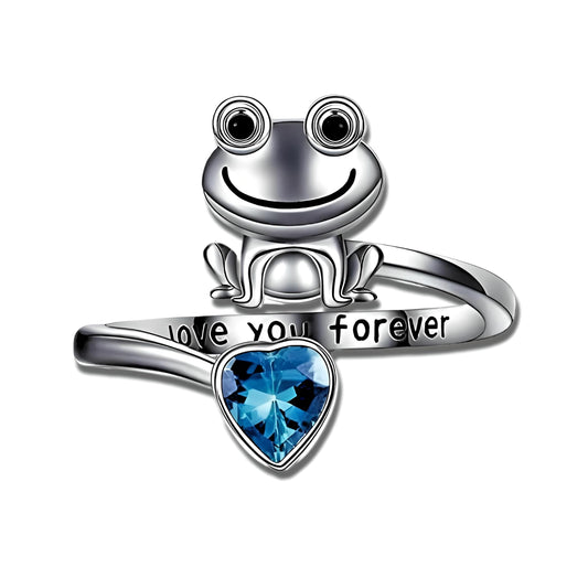 SUPAC Cute Smiling Frog Ring - Adjustable Open Ring Animal Decor, 'I love you forever'. Multiple Colors Available, Christmas or Birthday Gift