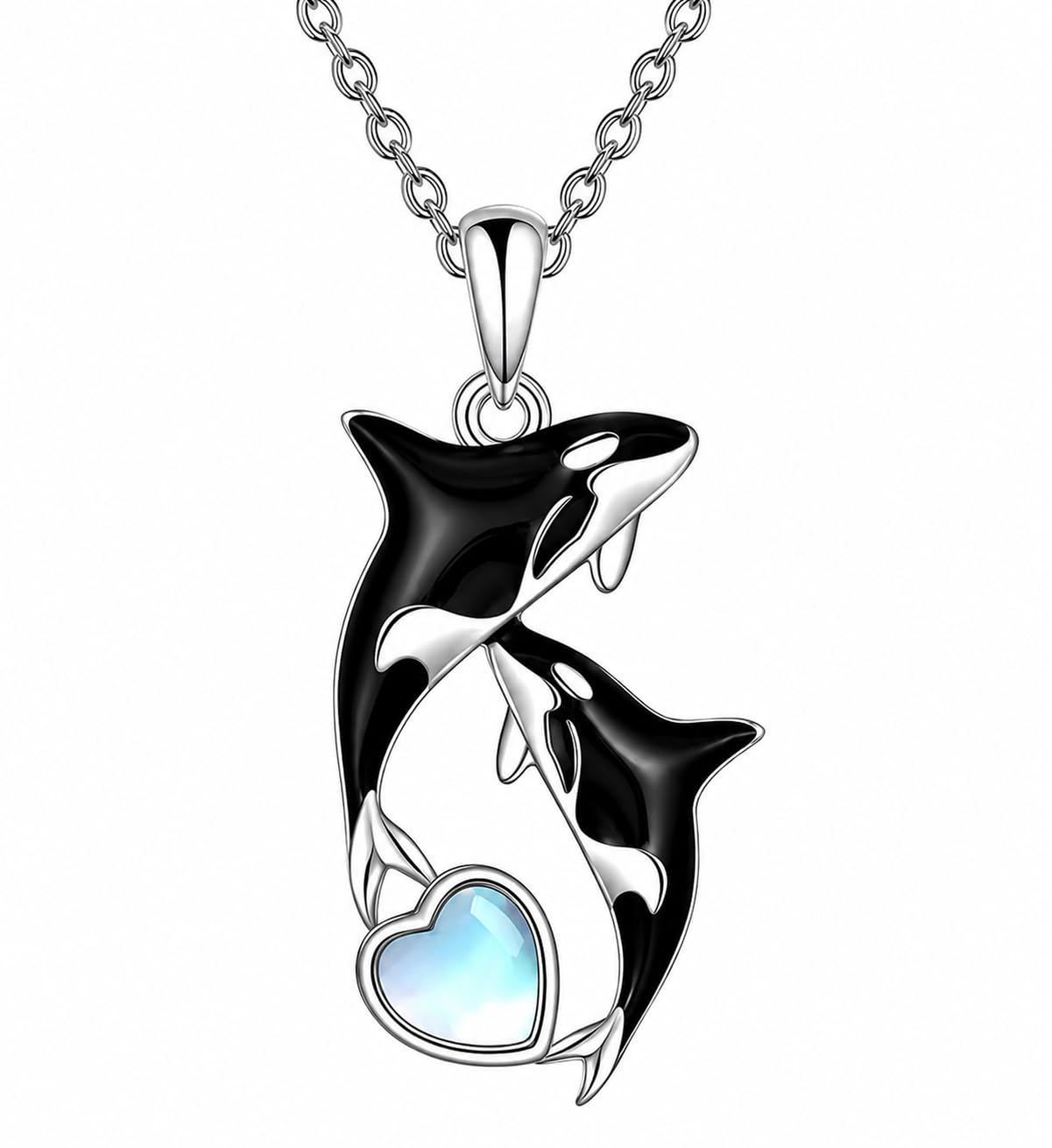SUPAC Stainless Steel Silver Killer Whale Orca Whale Pendant Necklace, Black and Silver, Shamu Gift