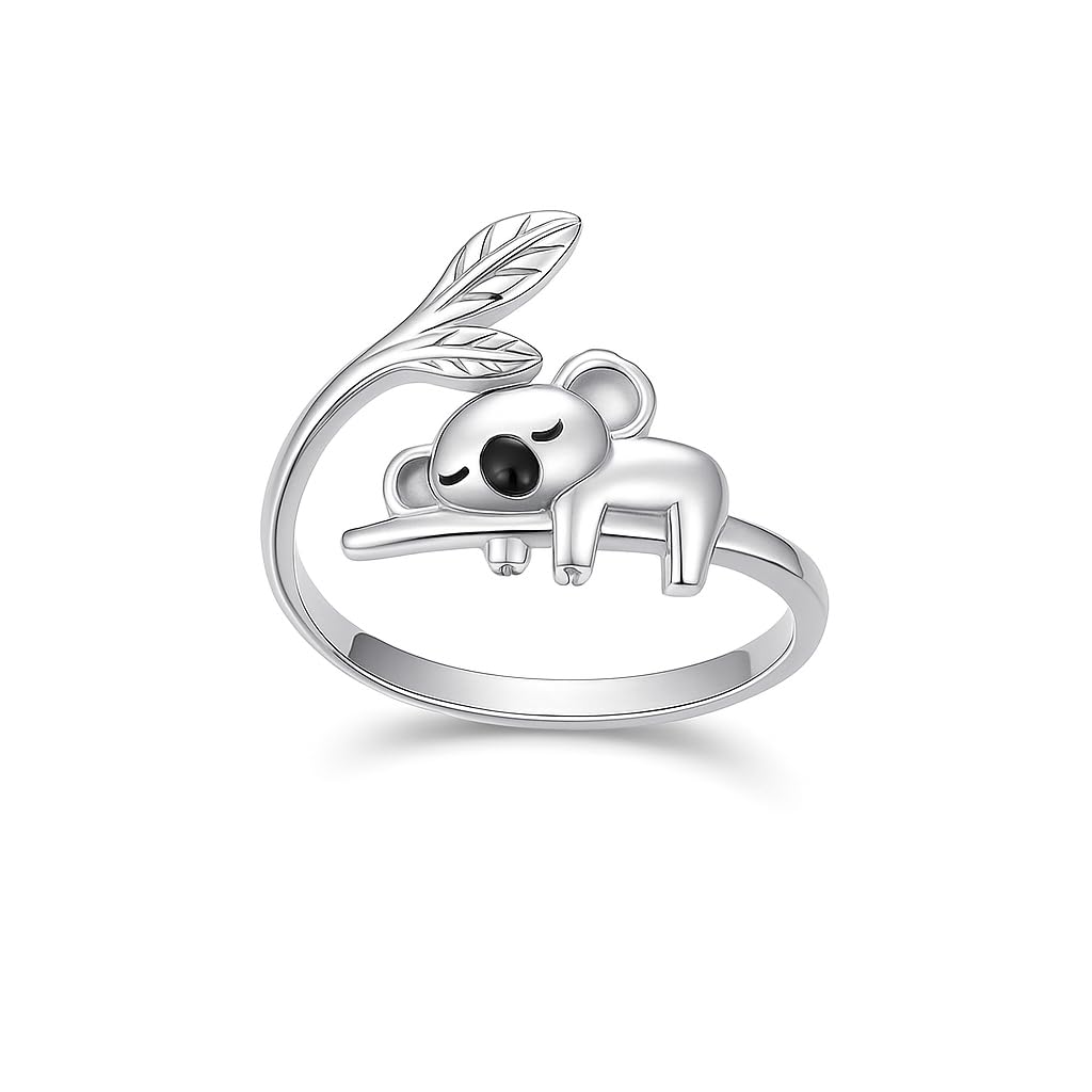 Silver Mom Daughter Adjustable Animal Ring Love Heart Animal Rings Jewelry Mother's Day Gifts for Women Wife Nana 6+ Variaitons (Koala)
