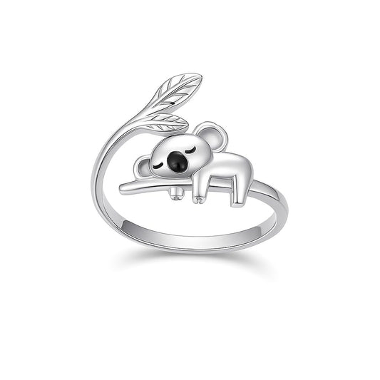 Silver Mom Daughter Adjustable Animal Ring Love Heart Animal Rings Jewelry Mother's Day Gifts for Women Wife Nana 6+ Variaitons (Koala)