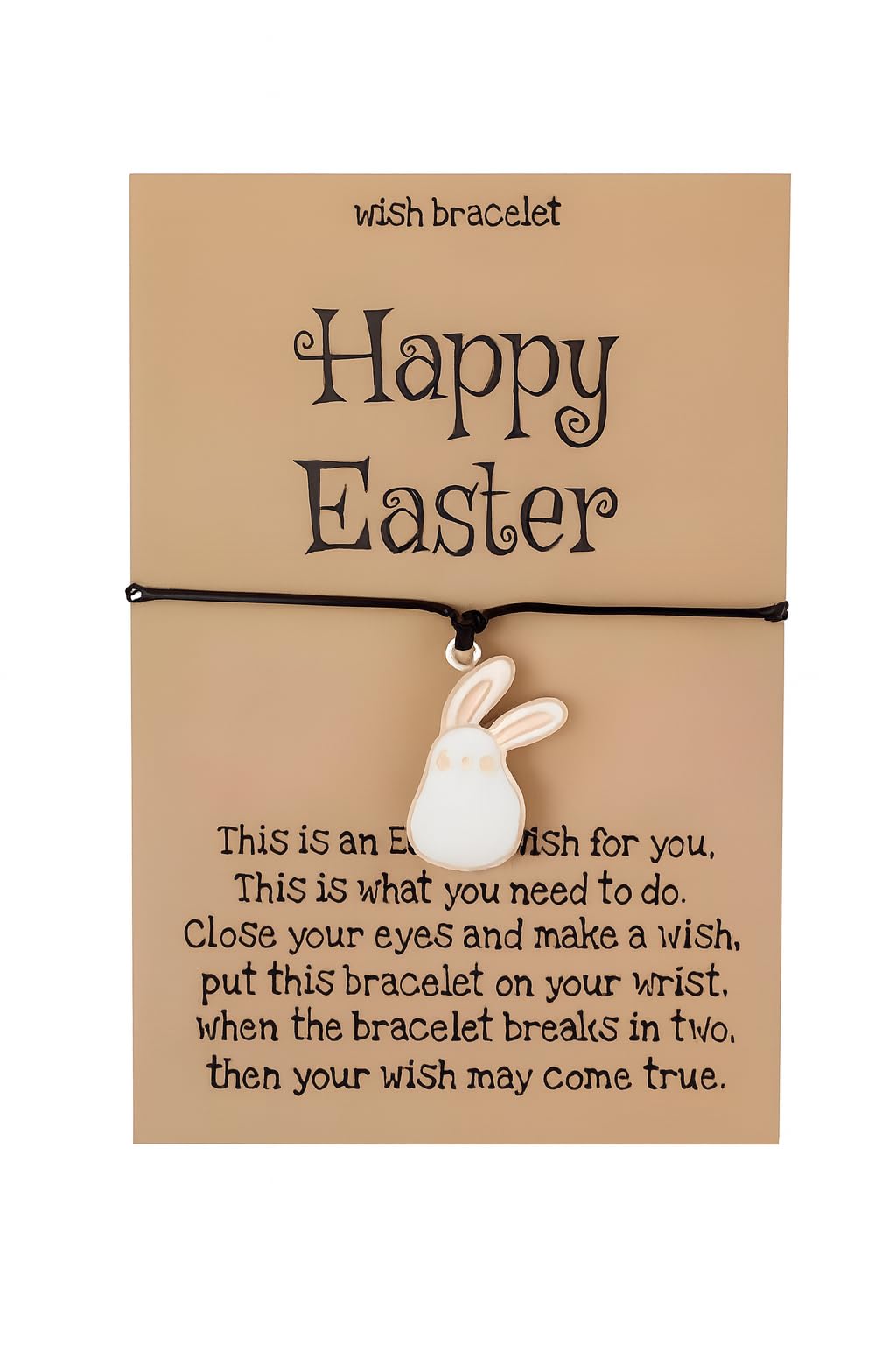 Easter Wish Bracelet with Bunny Charm, Easter Egg, Black String Adjustable Friendship Bracelet, Holiday Gift