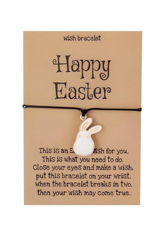Easter Wish Bracelet with Bunny Charm, Easter Egg, Black String Adjustable Friendship Bracelet, Holiday Gift