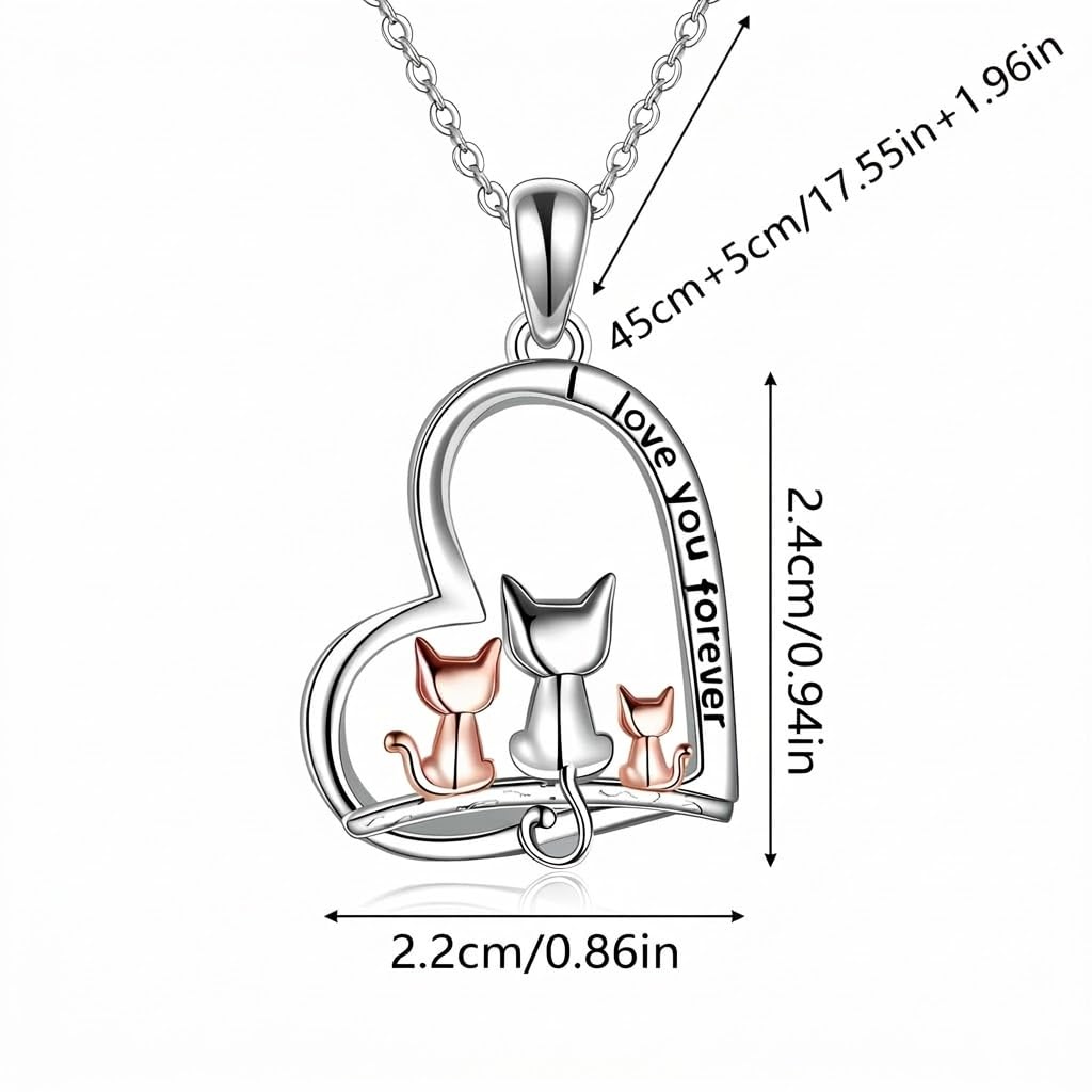 SUPAC Cute Cat Heart Necklace, Sitting Together - Charming Heart Necklace in Rose Gold - Stylish Versatile Gift for Women & Party Accessory! (3 CATS)
