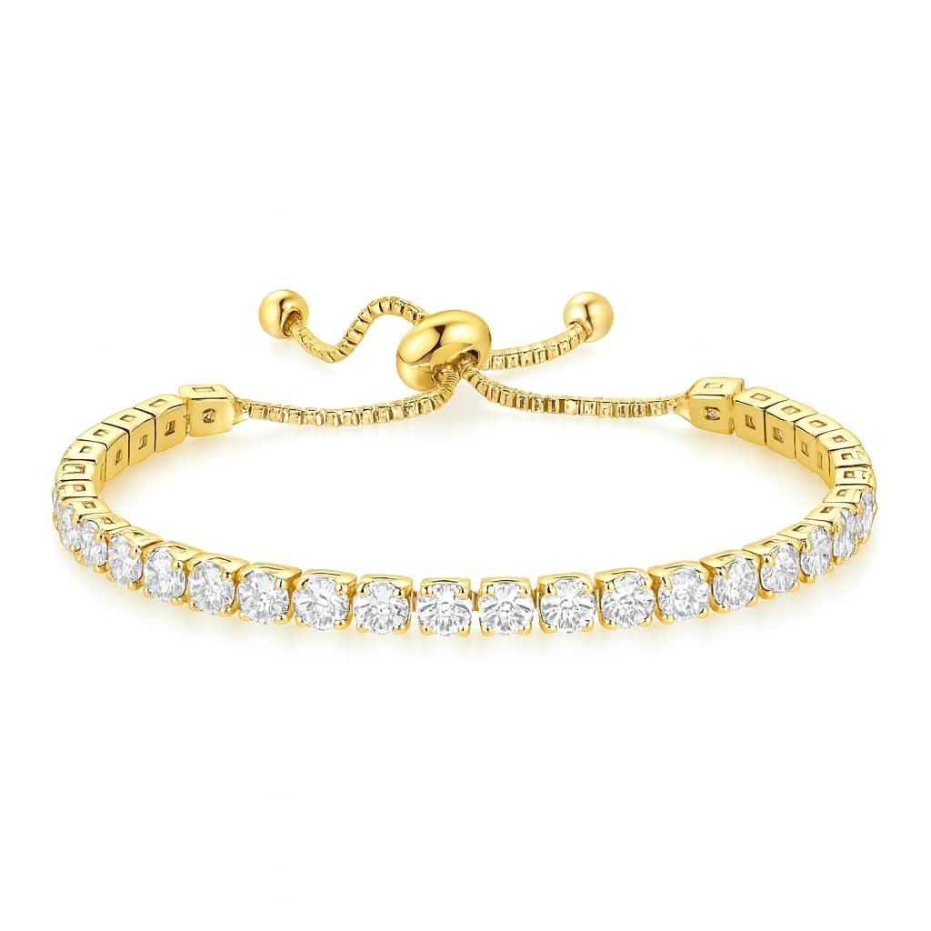 Gold Tennis Bracelet, Stretch Hand Jewelry for Women Men, Luxury Shiny (Simulated Diamond) - Christmas or Birthday Gift