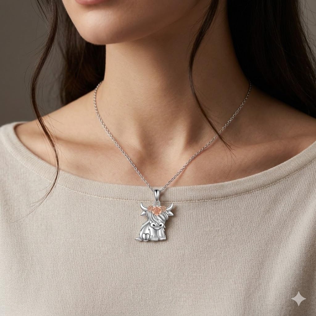SUPAC Unique & Fashionable Cartoon Cow Necklace with Flower Pendant in White K