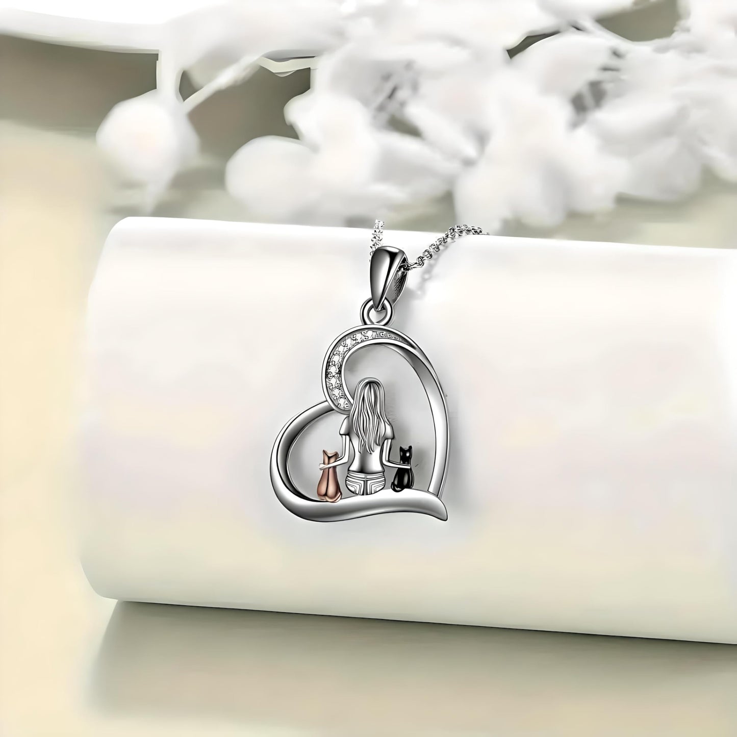 SUPAC Cute Heart Necklace, With Black Cat - Charming Cat Heart in Rose Gold - Stylish Gift for Women & Party Accessory
