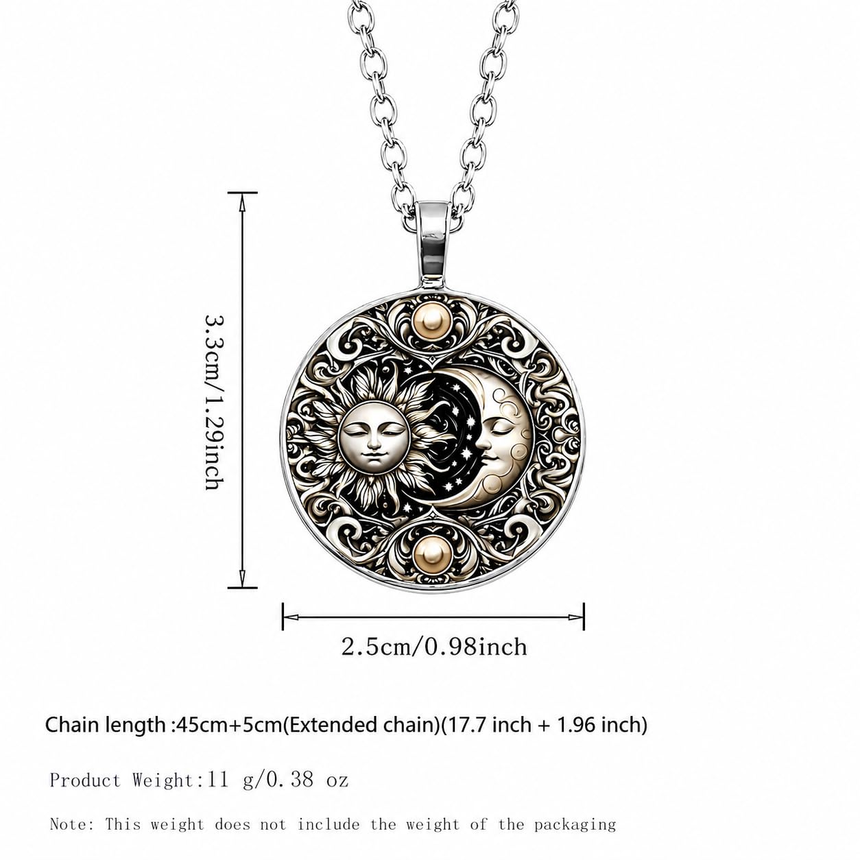 1pc Stunning Round Pendant Necklace - Unique Sun & Moon Pattern, Oil Painting Style Glass Mosaic, Alloy Construction, Trendy Sweater Chain, Fashionable Gift for Women - Christmas or Birthday Gift
