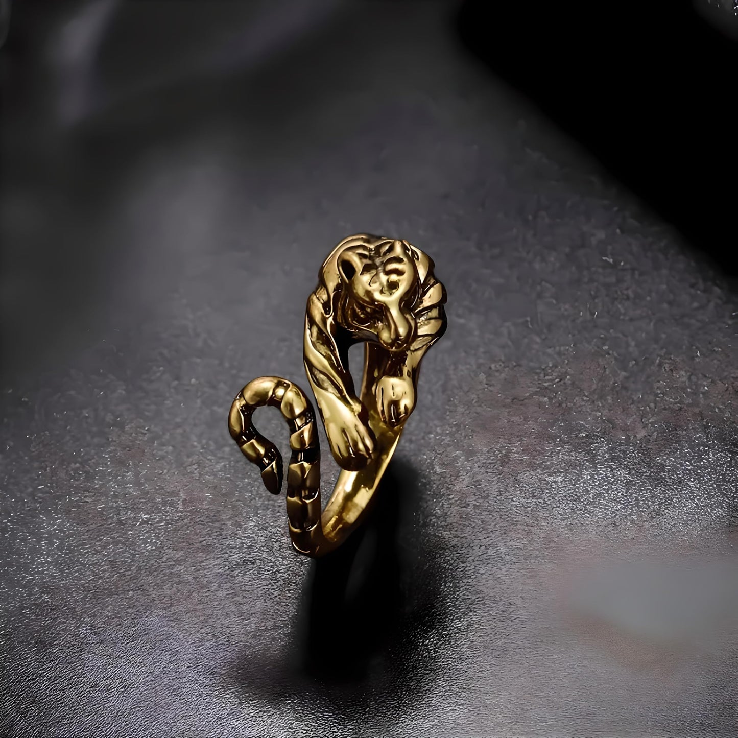 Zodiac Tiger Adjustable Ring, Stainless Steel, Unique Design Exquisite Men's Accessory Jewlery - Gold and Silver Colors, Christmas, Birthday or Party Gift
