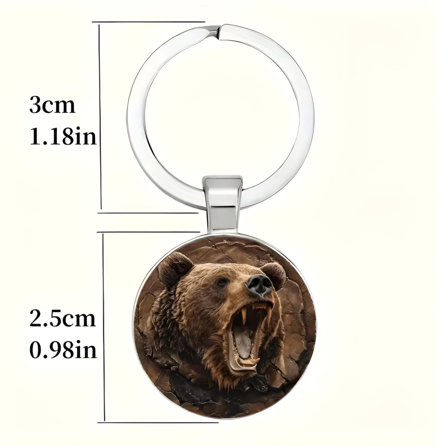 SUPAC 1pc Unique Bear With Forest Background Shaped Metal Keychain - Fashionable Circular Animal Keyring for Men and Friends