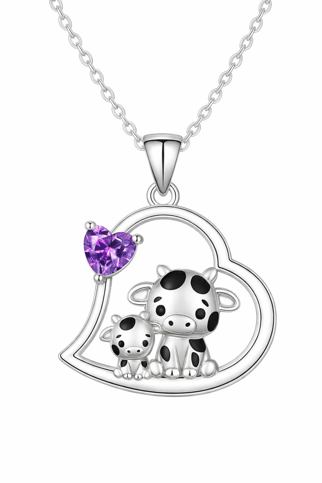 Blue Heart Shaped Mother and her Calf Cow Pendant Necklace for Women - Mother's Day Gift, Christmas, or Birthday Gift