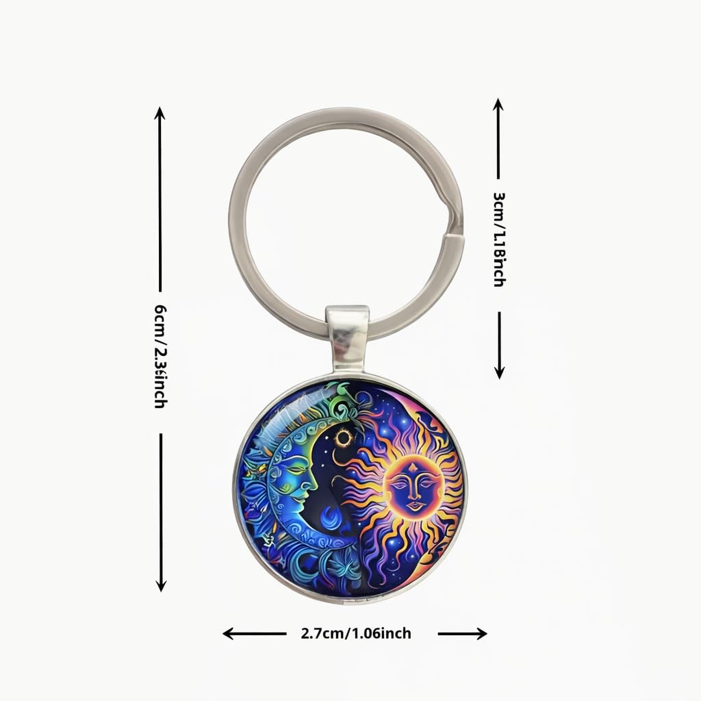 Celestial Sun and Moon Pendant Keychain, 17.7 inch Chain, Colorful Mystical Design (Celestial Sun and Moon Keychain)