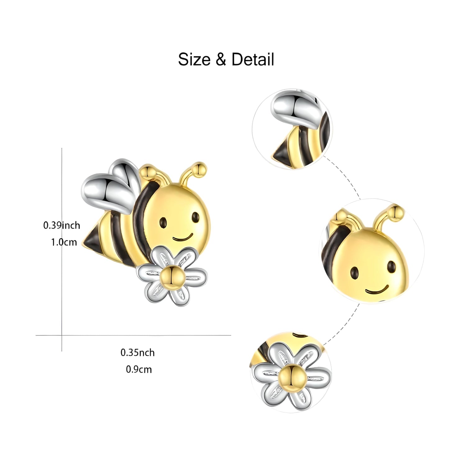 Bee and Sunflower Jewelry Set with Heart Necklace, Bracelet, Ring and Earrings, Two-Tone Silver and Gold