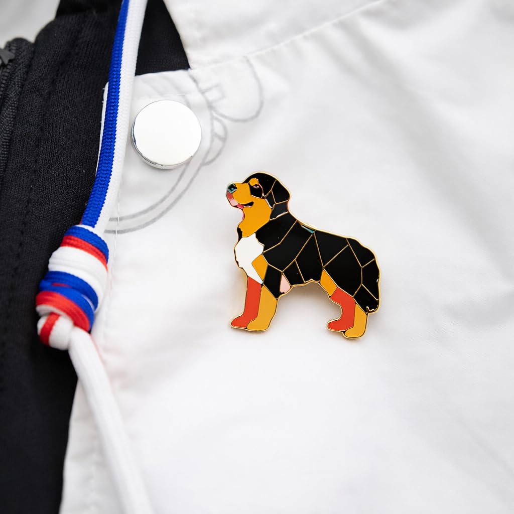 Dog Breed Pins - Geometric Australian Shepherd, Cat, Husky, Bernese Mountain Dog, Enamel Pin, Modern Art Design, White and Purple - Badge for Men