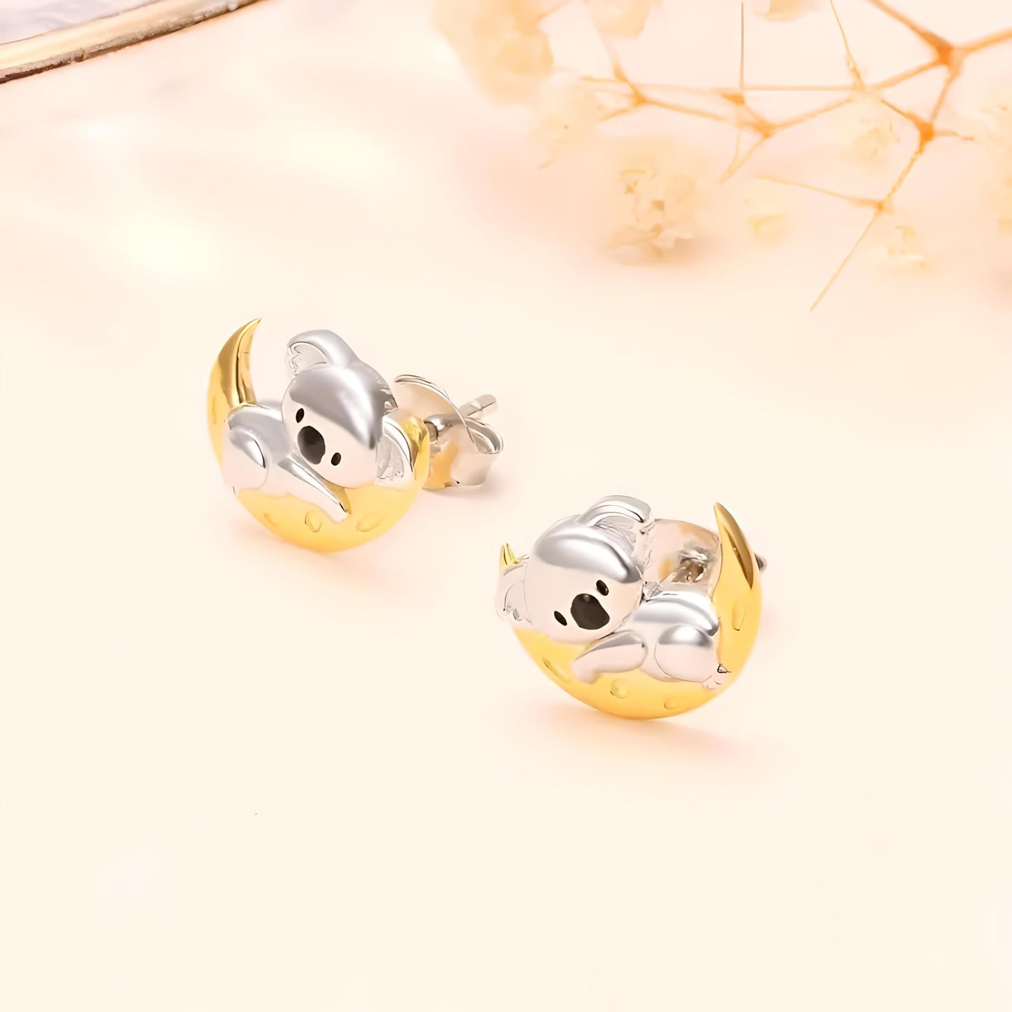 Heart-Shaped Animal Dangle Earrings, Monkey and Koala, Stainless Steel with Rhinestones, Banana Charm, Birthday or Party Gift