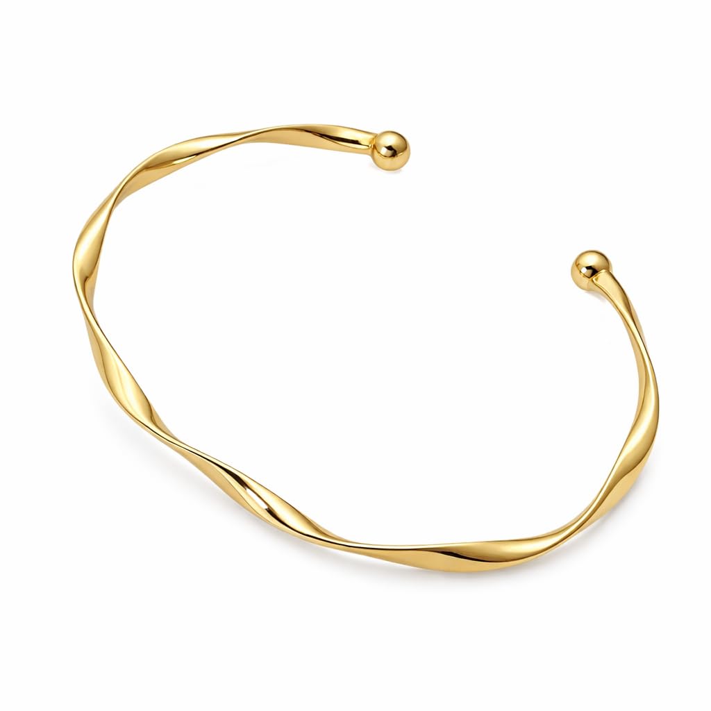 SUPAC Luxurious Twist Open Cuff Bangle - Adjustable, Minimalist Fashion, Golden Bracelet For Women - Elegant, Simple, and Versatile Accessory for Any Occasion - Christmas or Birthday Gift