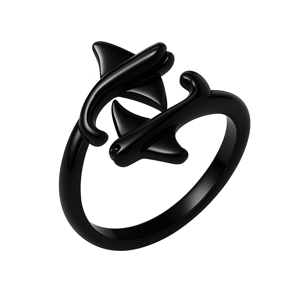 SUPAC Gold Silver Black Manta Ray Adjustable Ring, Adjustable Size, .43inch adjustable opening - Manta Ray Gift