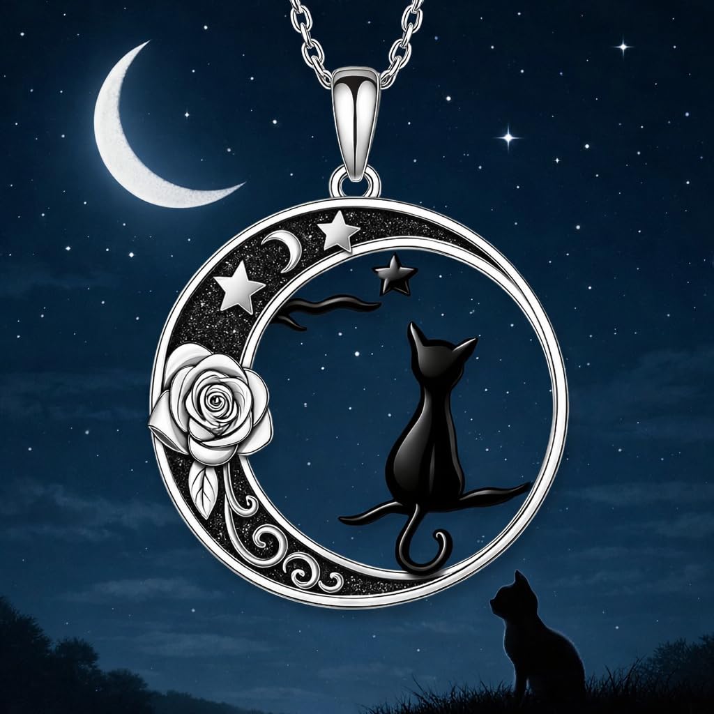 SUPAC Cute Cat Heart Necklace, With Black Kitten Sitting Together - Charming Heart Necklace in Rose Gold - Stylish Versatile Gift for Women & Party Accessory!