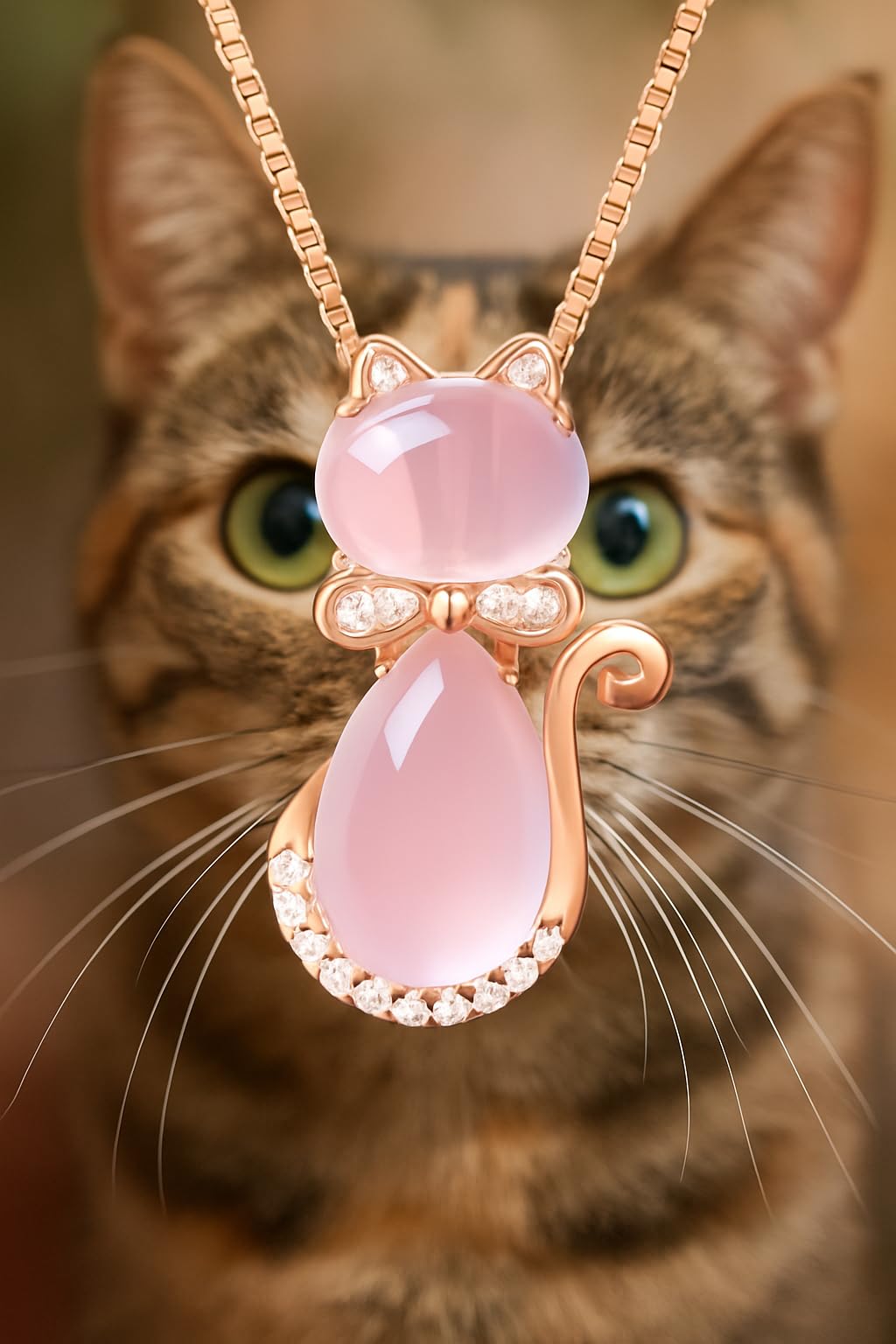 SUPAC Pink Shiny Cat Pendant Necklace Jewlery, Gift for Women or Men, Birthday, Christmas or Party Gift - Delicate Exquisite Collar Charm