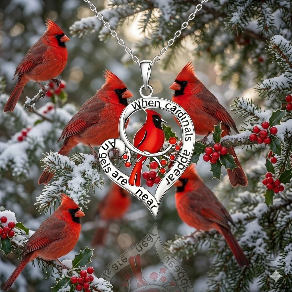 SUPAC Red Cardinal Necklace, Silver-Plated 'I Am Always with You' Inspirational Message, Adjustable - Christmas, Party, or Birthday Gift