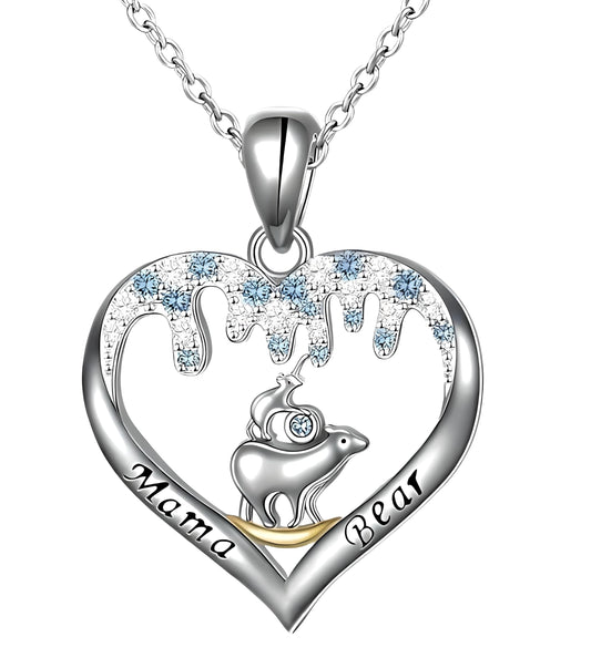 SUPAC Love from the North Pole Mama Bear, Icey Polar Bear Heart Pendant Necklace, Gift for Birthday, Christmas or Anniversaries