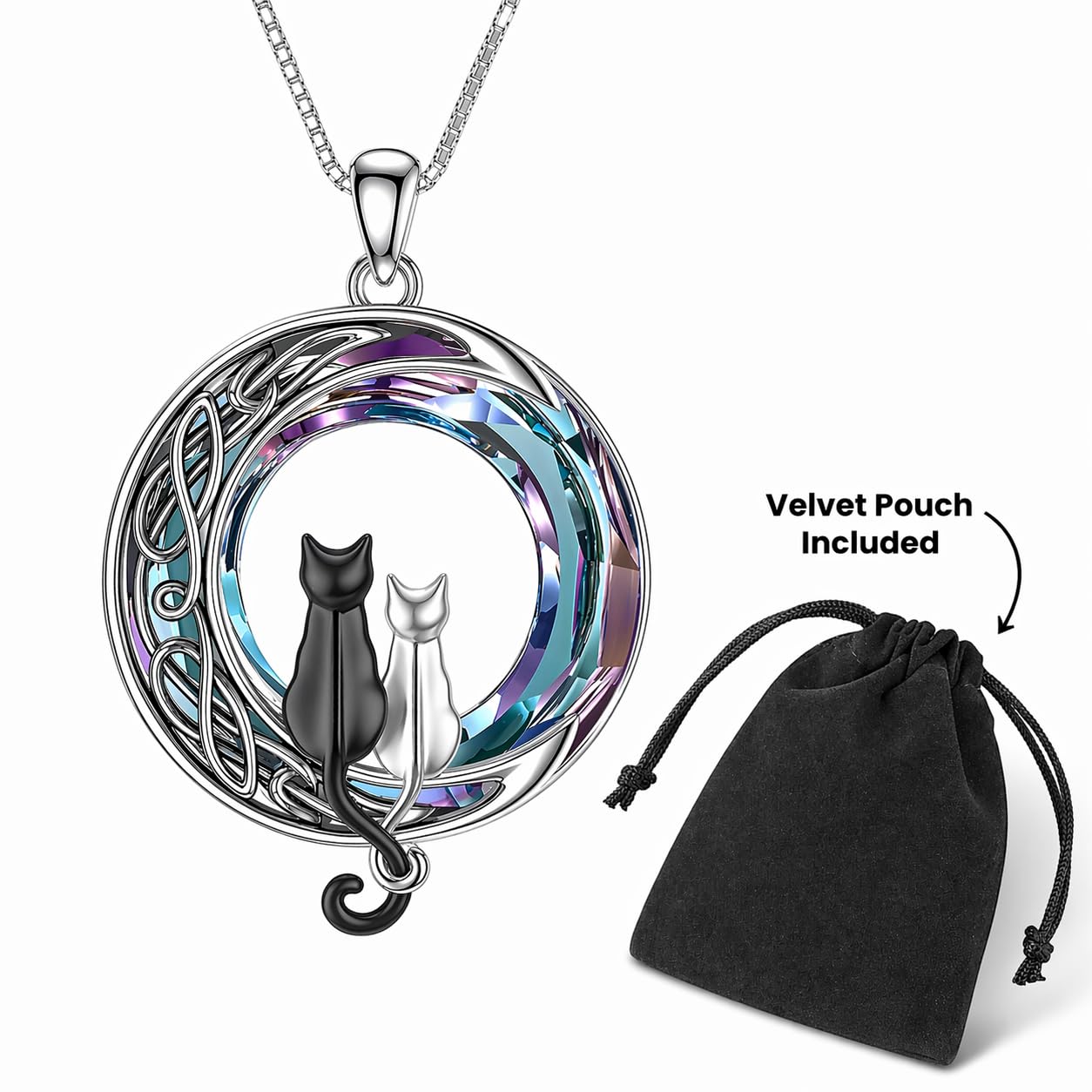 SUPAC Cute Cat Heart Necklace, With Black Kitten Sitting Together - Charming Heart Necklace in Rose Gold - Stylish Versatile Gift for Women & Party Accessory!