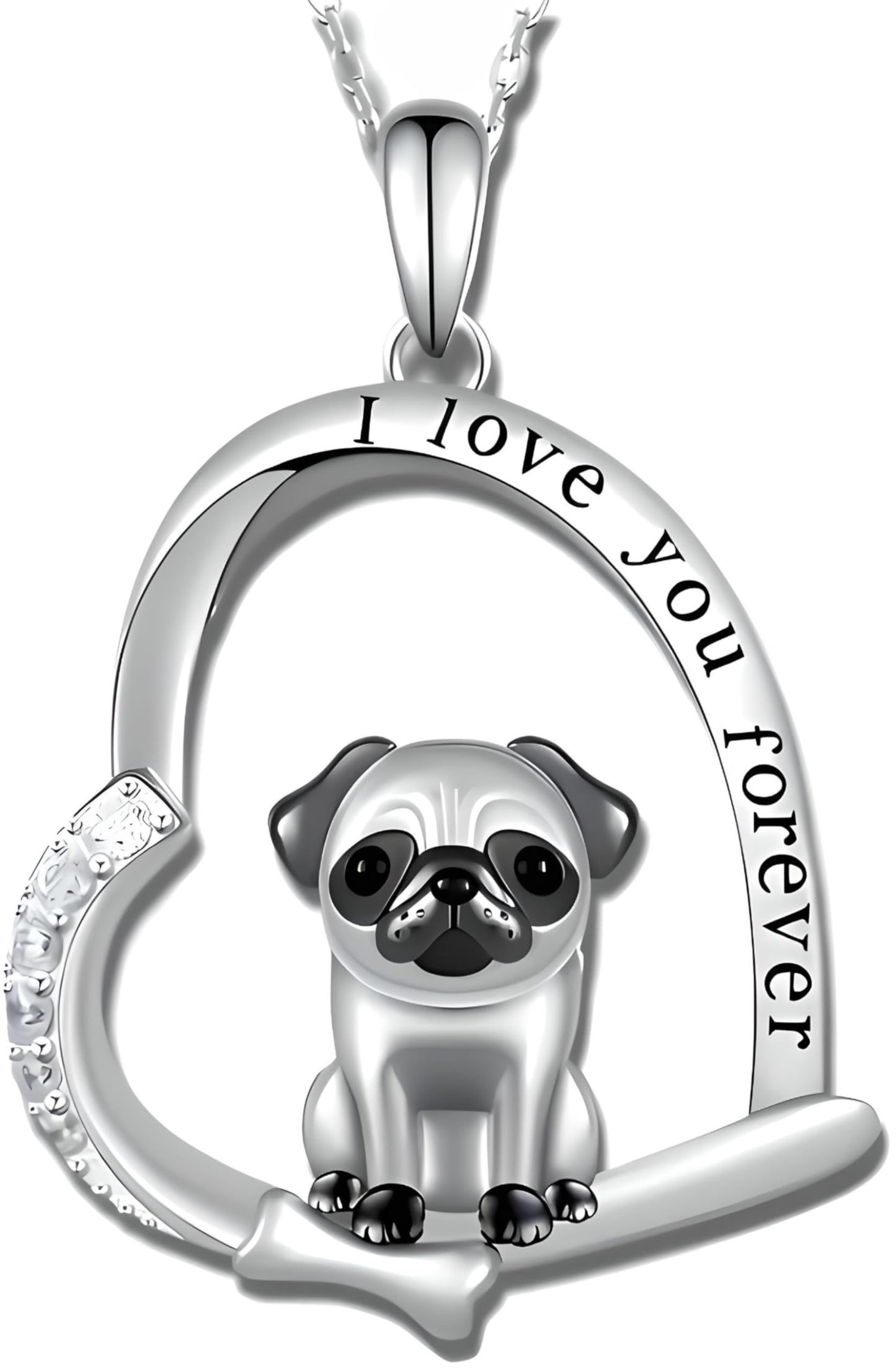 SUPAC Dog Breeds Necklace, German Shepherd, Labrador Retriever, Heart Pendant Necklace, Black and Gold, Crystal Paw Print Design, Dog Lovers Gift