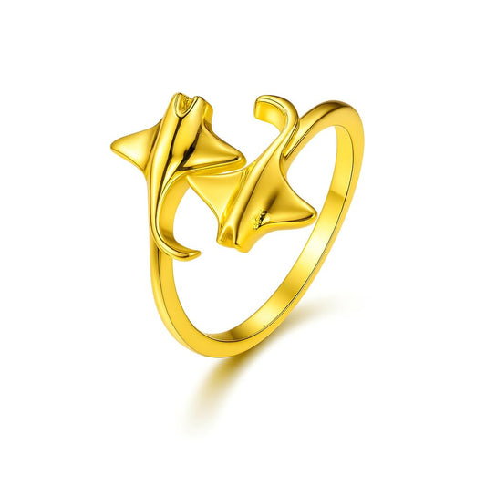 SUPAC Gold Silver Black Manta Ray Adjustable Ring, Adjustable Size, .43inch adjustable opening - Manta Ray Gift