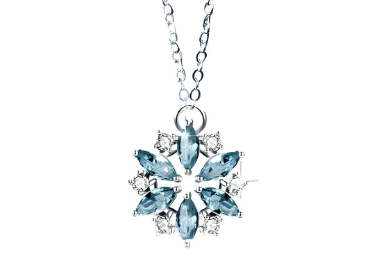 SUPAC Glitter Sky Blue Rhinestone Snowflake Pendant Necklace, Niche Design, Casual Wear, Christmas Gift