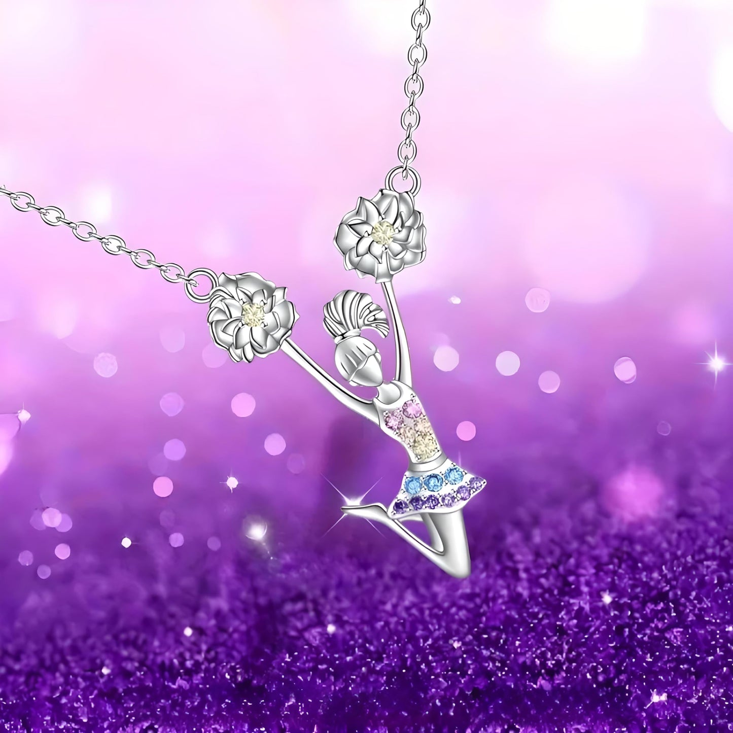 Sports Heart Necklace, 9 Different Sport Options: Basketball, Jumping Cheerleader, Gymnast, Softball, Volleyball, Ballet Ballerina, Runner, Sports Accessories Birthday Gift- Simulated Rainbow Diamonds, Christmas, Birthday or Party Gift