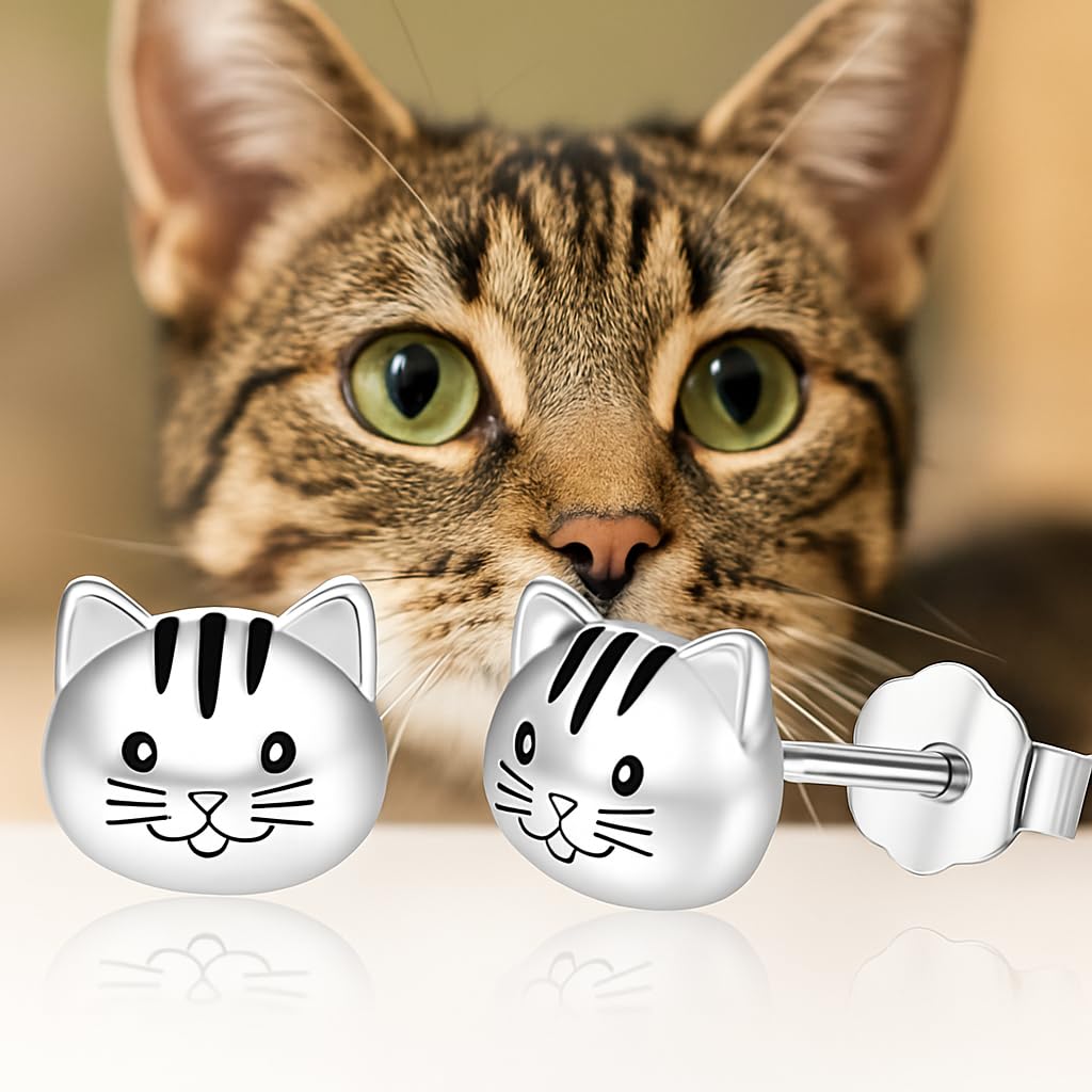 Stainless Steel Cat Face Earrings, Minimalist Cat Design Jewelry for Women - Hypoallergenic Animal Jewelry