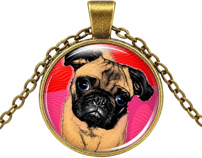 SUPAC Cute Pug Glass Pendant Necklace - Dog Lovers' Gift