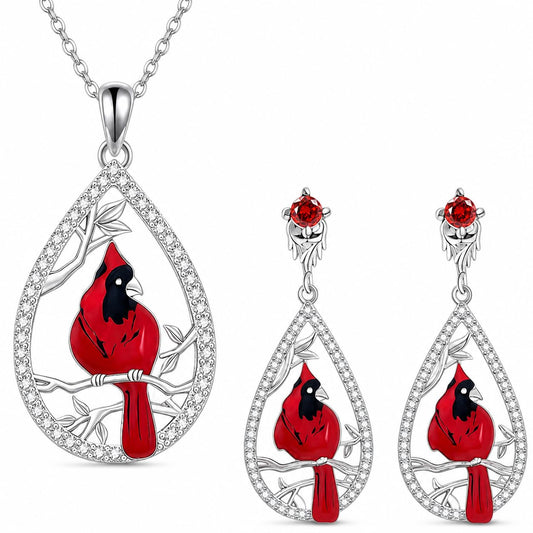 SUPAC Red Cardinal Jewelry Set, Necklace and Dangle Earrings- Cardinal Jewelry Gift