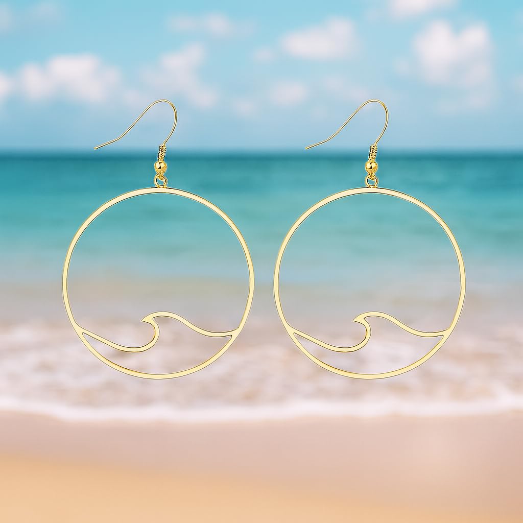 SUPAC Wave Design Hoop Earrings, Gold-Tone, 2.67 inch Large Circle Drop