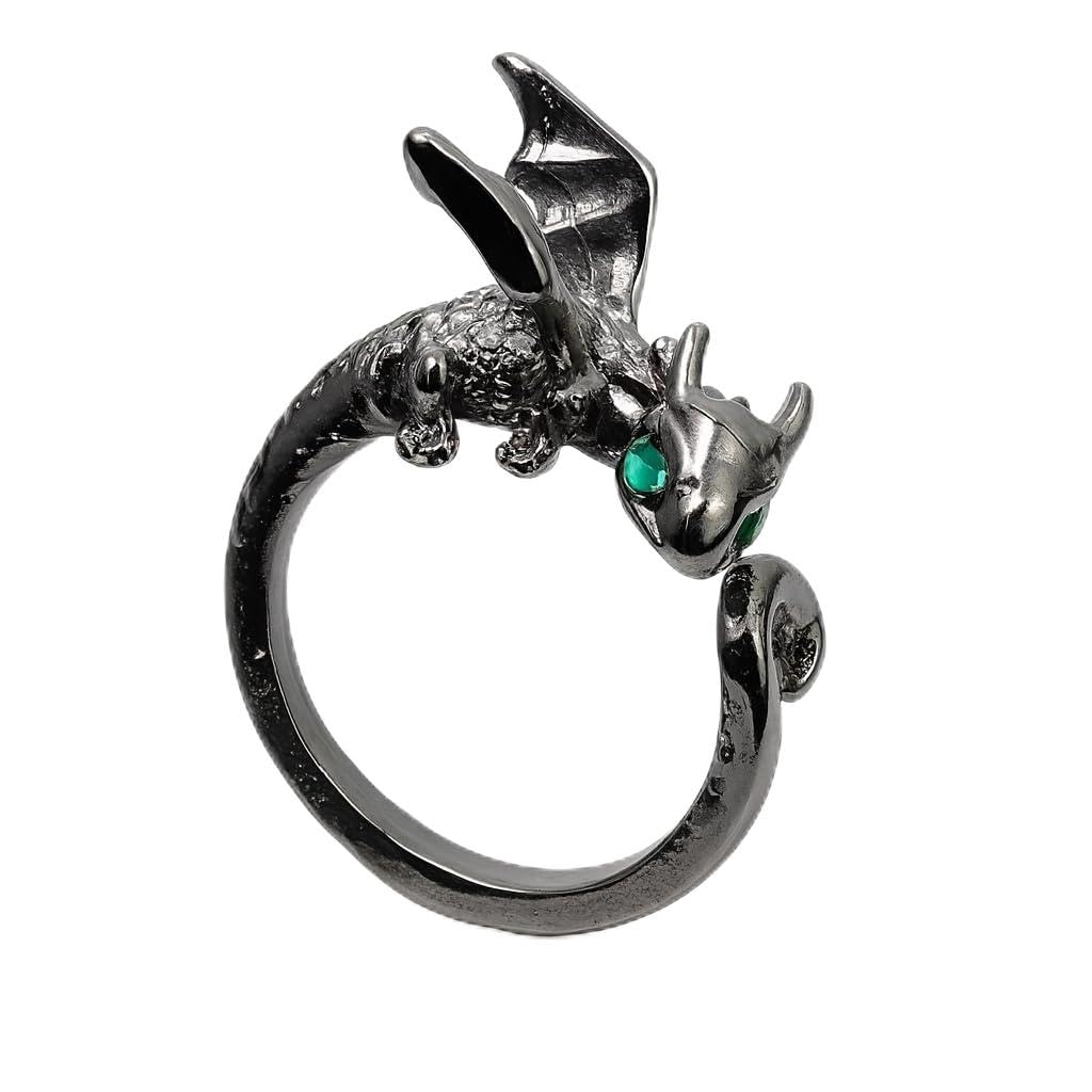 SUPAC Whimsical Silver Flying Dragon Ring - Unique Animal Shape Design, Adjustable Index Finger Ring for Men or Women, Cute Personality Statement Jewelry, Niche Fashion Accessory