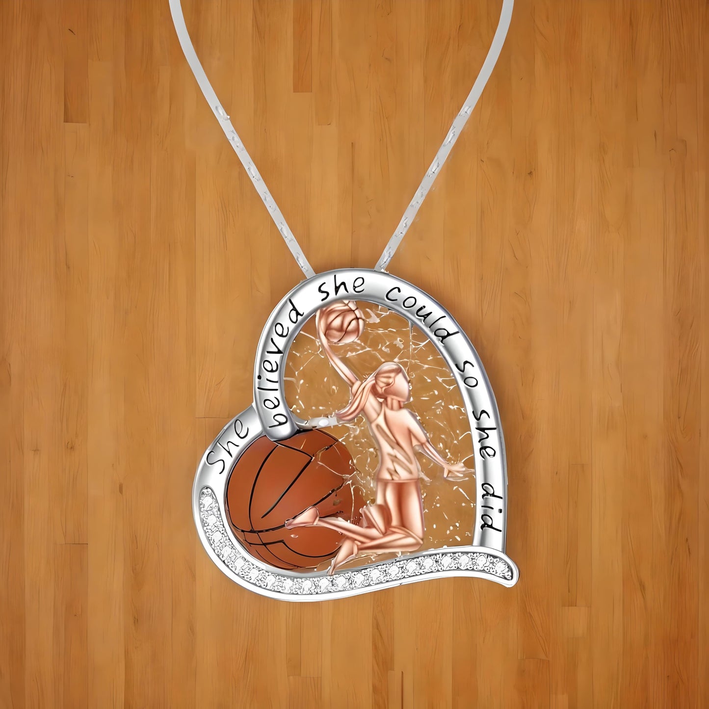 Sports Heart Necklace, 9 Different Sport Options: Basketball, Jumping Cheerleader, Gymnast, Softball, Volleyball, Ballet Ballerina, Runner, Sports Accessories Birthday Gift- Simulated Rainbow Diamonds, Christmas, Birthday or Party Gift