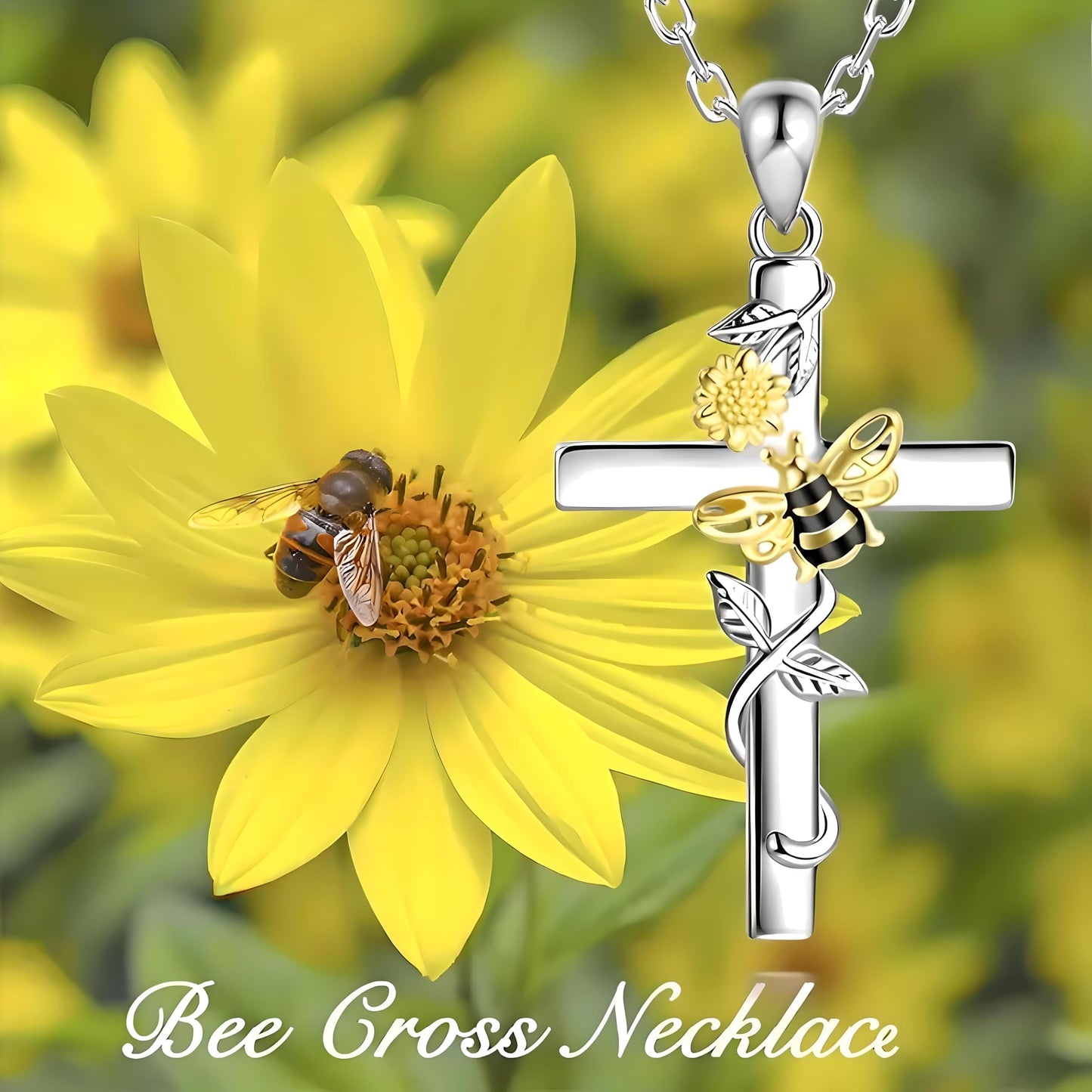 SUPAC You Are My Sunshine Sunflower and Bumble Bee Heart Pendant Necklace for Women, Dainty Jewelry, Birthday or Christmas Gift