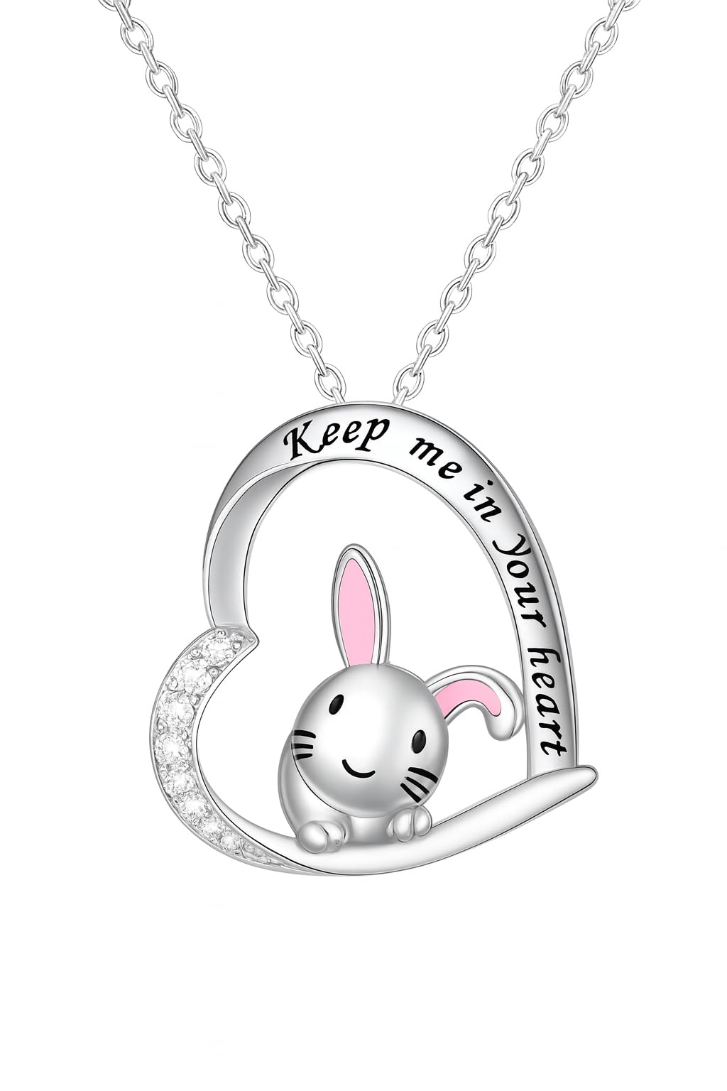 SUPAC Pair of Bunnies & Heart Pendant Necklace Always in My Heart - White Golden Plated Alloy with Resin Accents, Birthday or Friendship Gift, 3+ Options