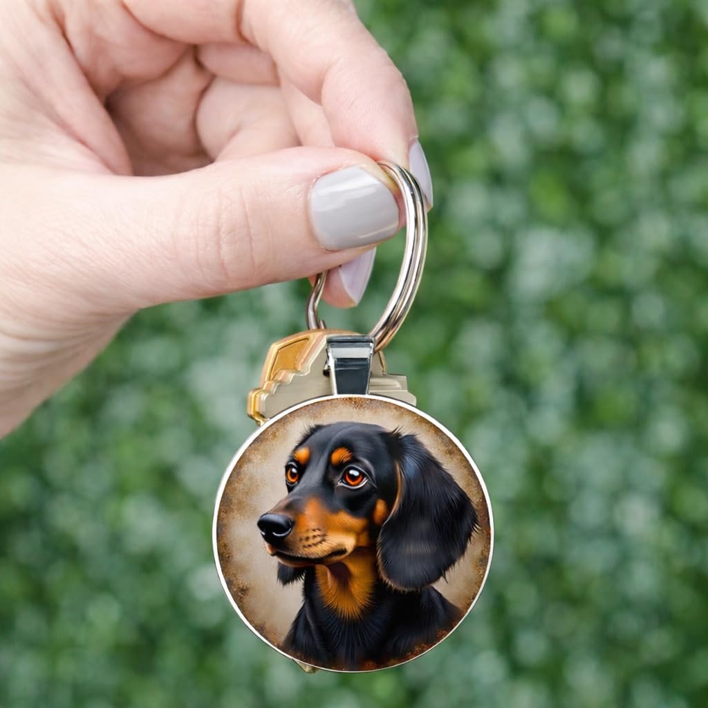 SUPAC Dog Lovers' Keychain, Different Puppy Breeds Portrait Round Glass Keychain, Silver Metal Frame, 1.06 Inch Diameter