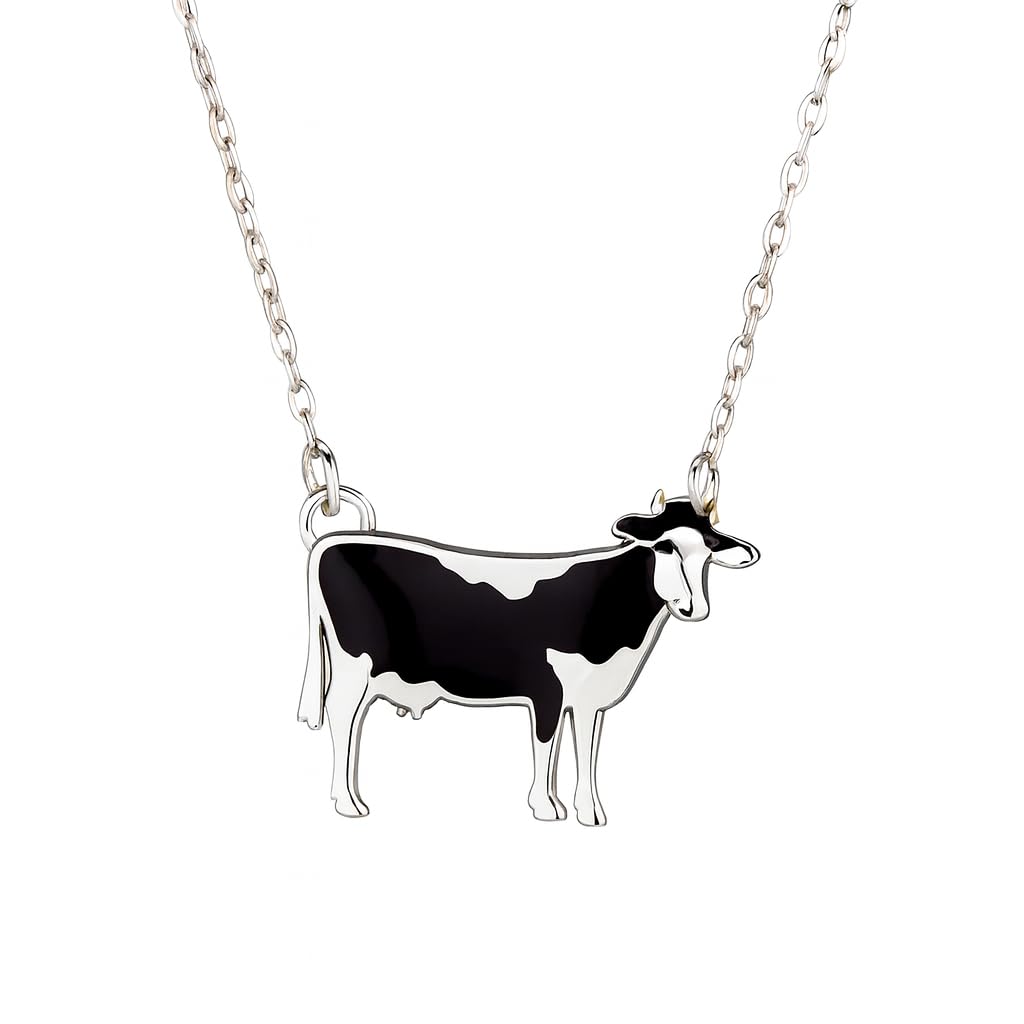 SUPAC Western Farm Animal Pendant Necklace, Cow, Horse, Goat, and Pig Hide - Silver Chain, 15.35 inch + 1.97 inch Extension