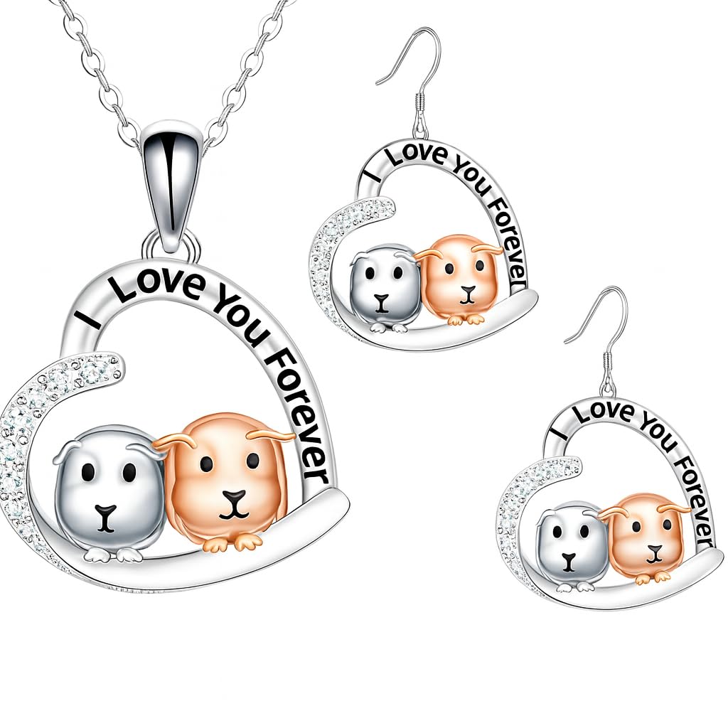 SUPAC Love You Forever Guinea Pig Heart Necklace, Sterling Silver with Crystals - Christmas, Party, and Birthday Gift