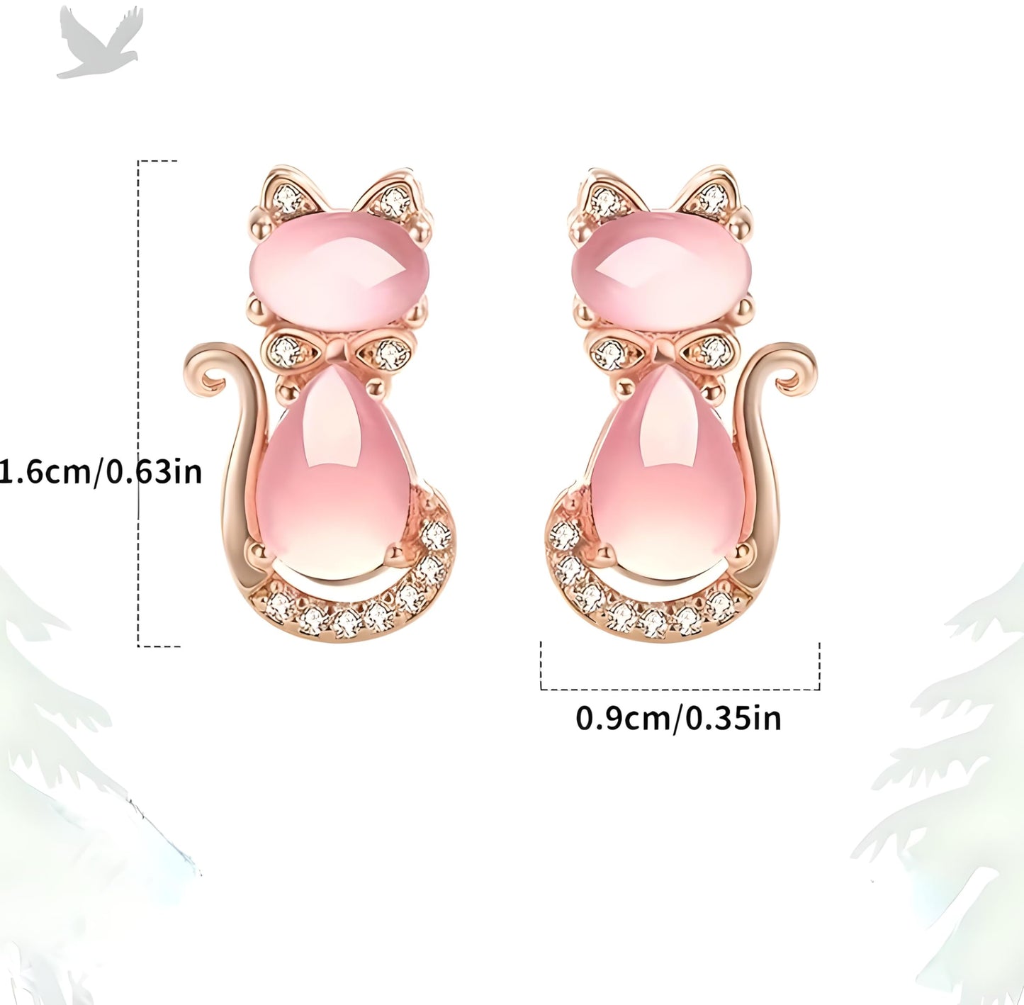 SUPAC Pink Cat Jewelry Set, Rose Gold Plated Crystal Necklace Earrings Ring, Gift for Cat Enthusiasts