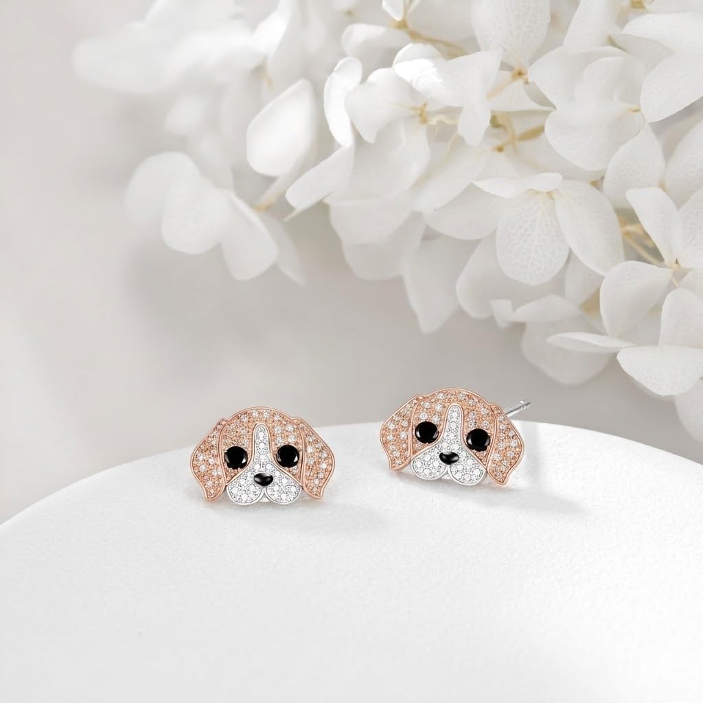Dog Lovers' Earrings, Different Dog Breed Stud Earrings with Crystals, Rose Gold and Silver Tone - Party, Birthday, or Christmas Gift