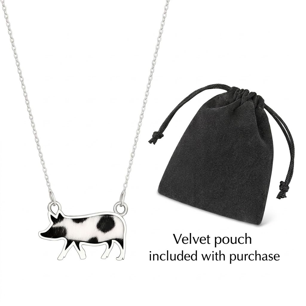 SUPAC Western Farm Animal Pendant Necklace, Cow, Horse, Goat, and Pig Hide - Silver Chain, 15.35 inch + 1.97 inch Extension
