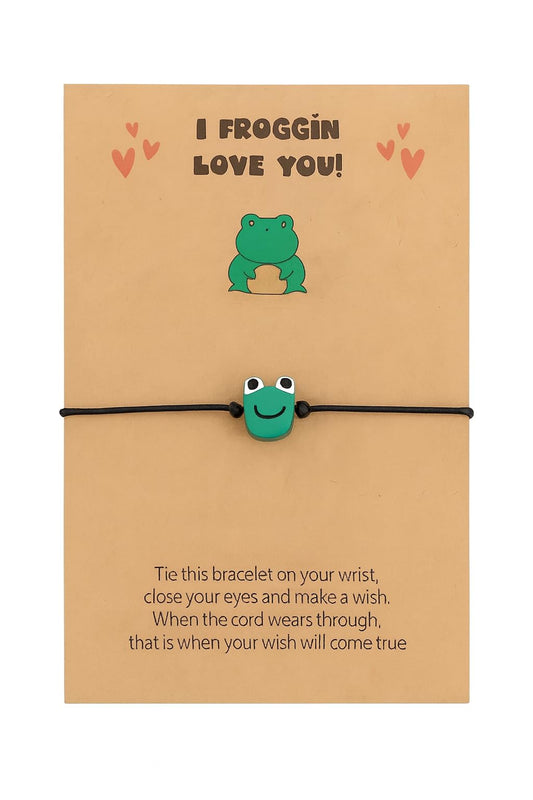 SUPAC Animal and Sport Friendship Bracelet, Always Bee You Wish Bracelet, Black Adjustable String, Decorative Animal Charms, 6.2-11.8 inches (Green Frog)