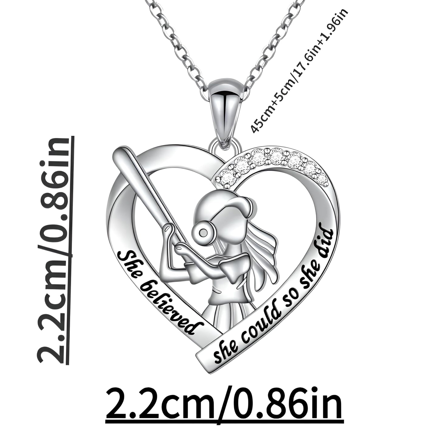 Sports Heart Necklace, 9 Different Sport Options: Basketball, Jumping Cheerleader, Gymnast, Softball, Volleyball, Ballet Ballerina, Runner, Sports Accessories Birthday Gift- Simulated Rainbow Diamonds, Christmas, Birthday or Party Gift
